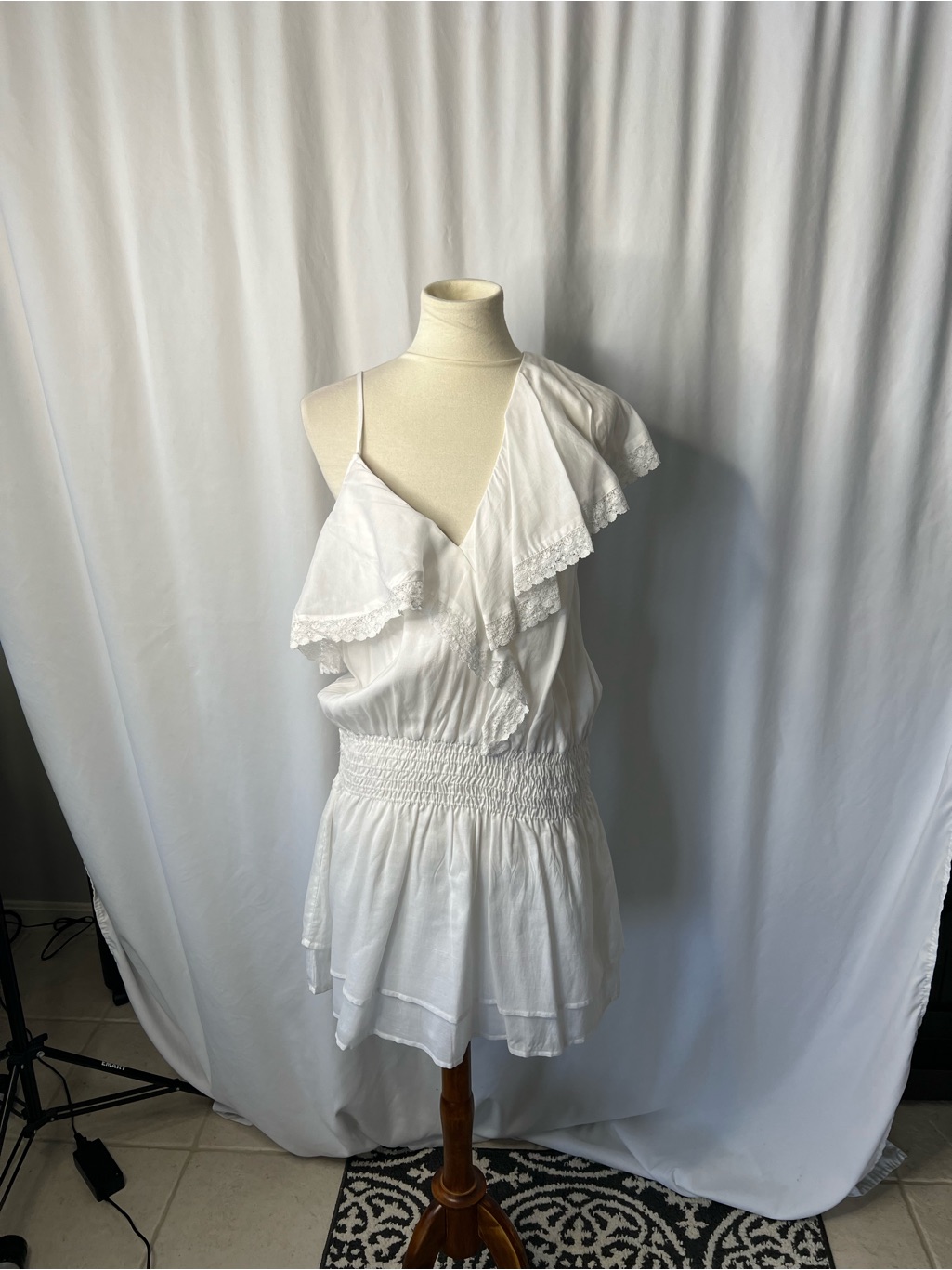 Paige Cecelia Dress White Xl Nwt One Shoulder Ruffle Mini Dress